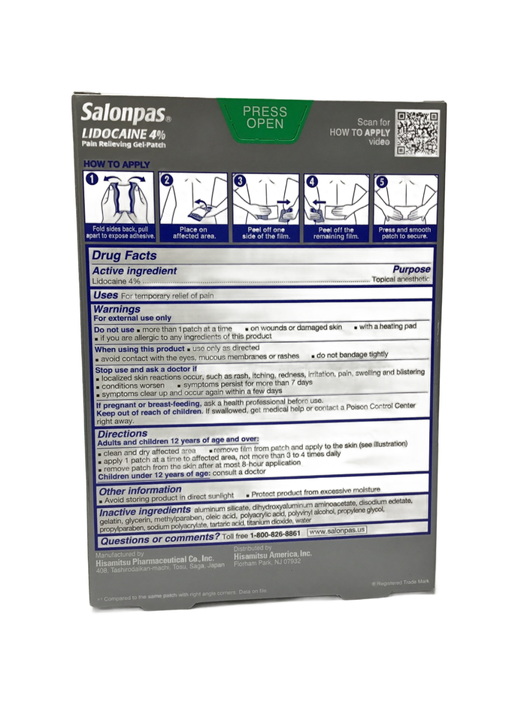 Salonpas Salonpas Lidocaine 4% Pain Relieving Gel-Patch, 6 ct, photo 2