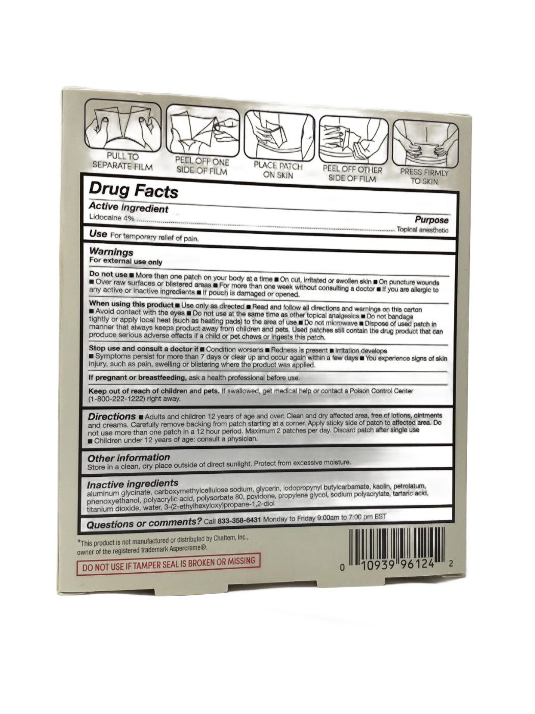 Foster & Thrive Foster & Thrive Maximum OTC Strength Pain Relief 4% Lidocaine Patch Topical Anesthetic, 5 ct, photo 2
