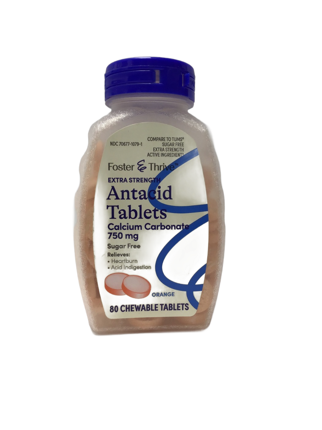 Foster & Thrive Foster & Thrive Extra Strength Antacid Tablets Calcium Carbonate 750 mg Sugar Free Orange, 80 ct, photo 1