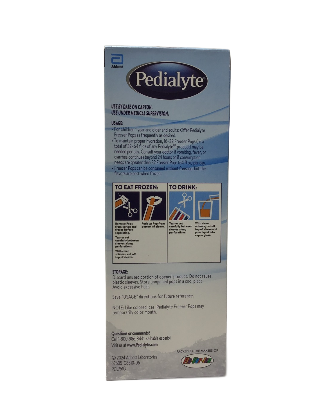 Pedialyte Pedialyte Freezer Pops Electrolyte Solution Grape, Blue Raspberry, Cherry, Orange, 16 ct, photo 3