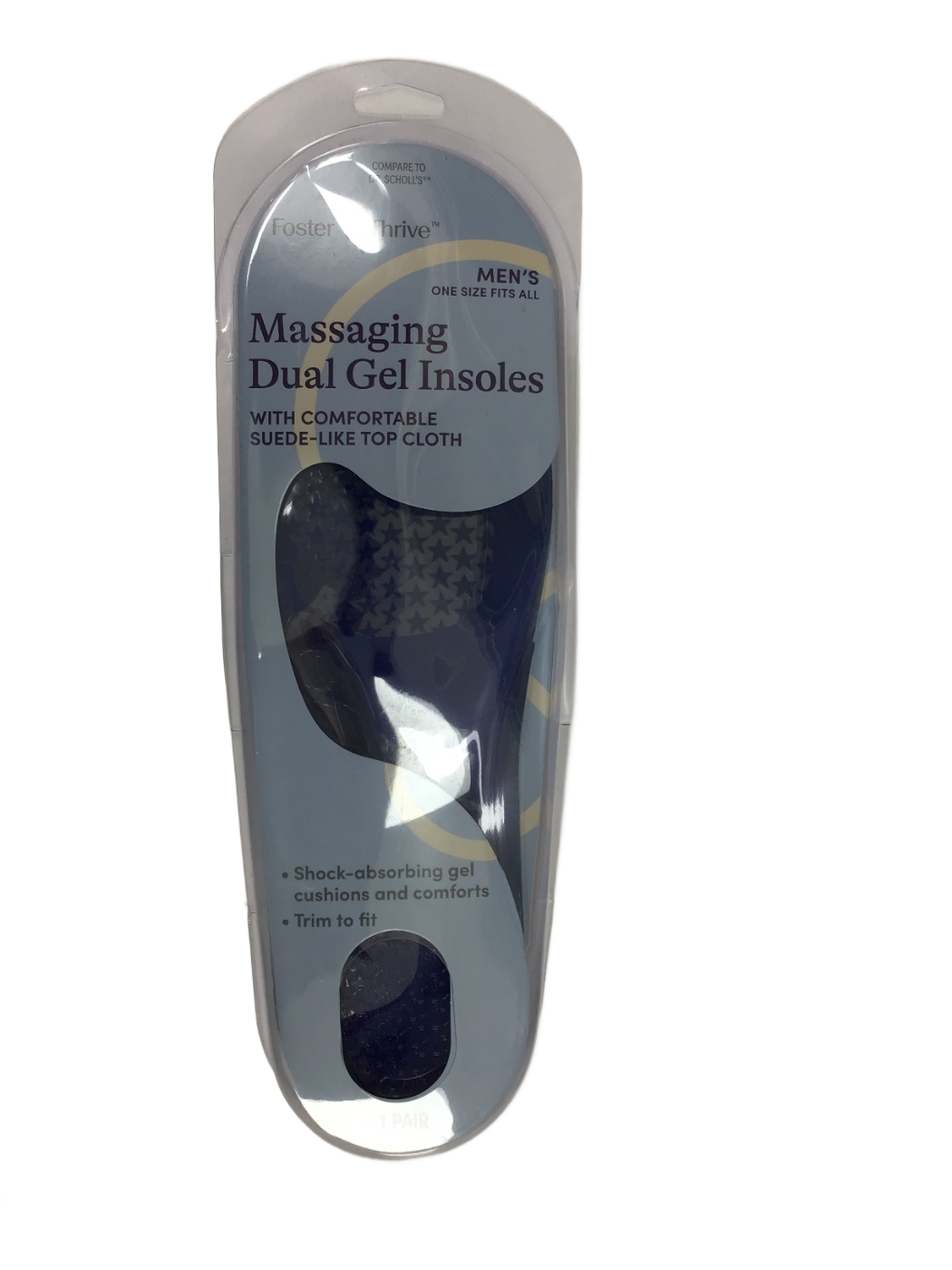 Foster & Thrive Foster & Thrive Massaging Dual Gel Insoles with Comfortable Suede-Like Top Cloth, Men's One Size Fits All