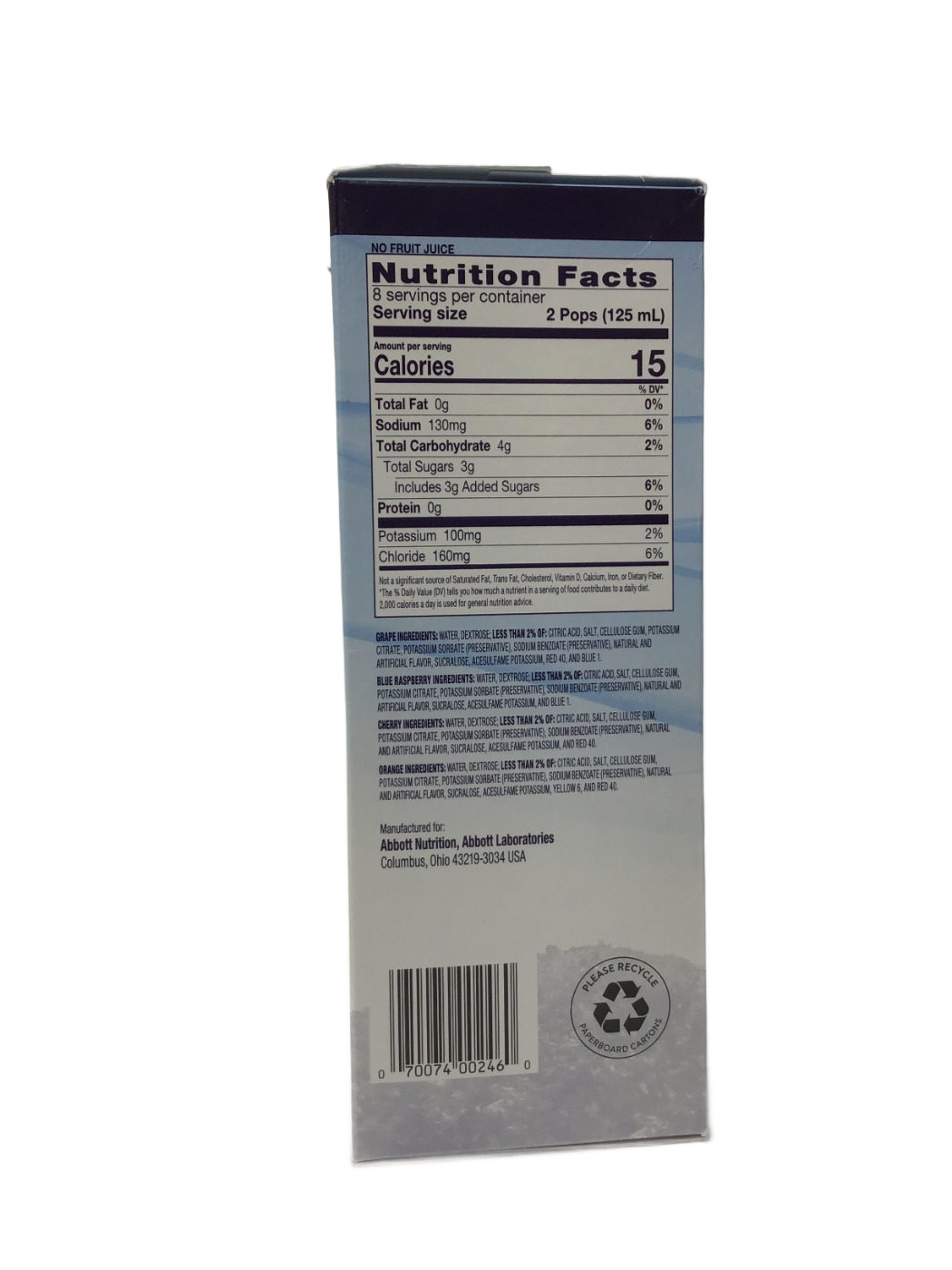 Pedialyte Pedialyte Freezer Pops Electrolyte Solution Grape, Blue Raspberry, Cherry, Orange, 16 ct, photo 2