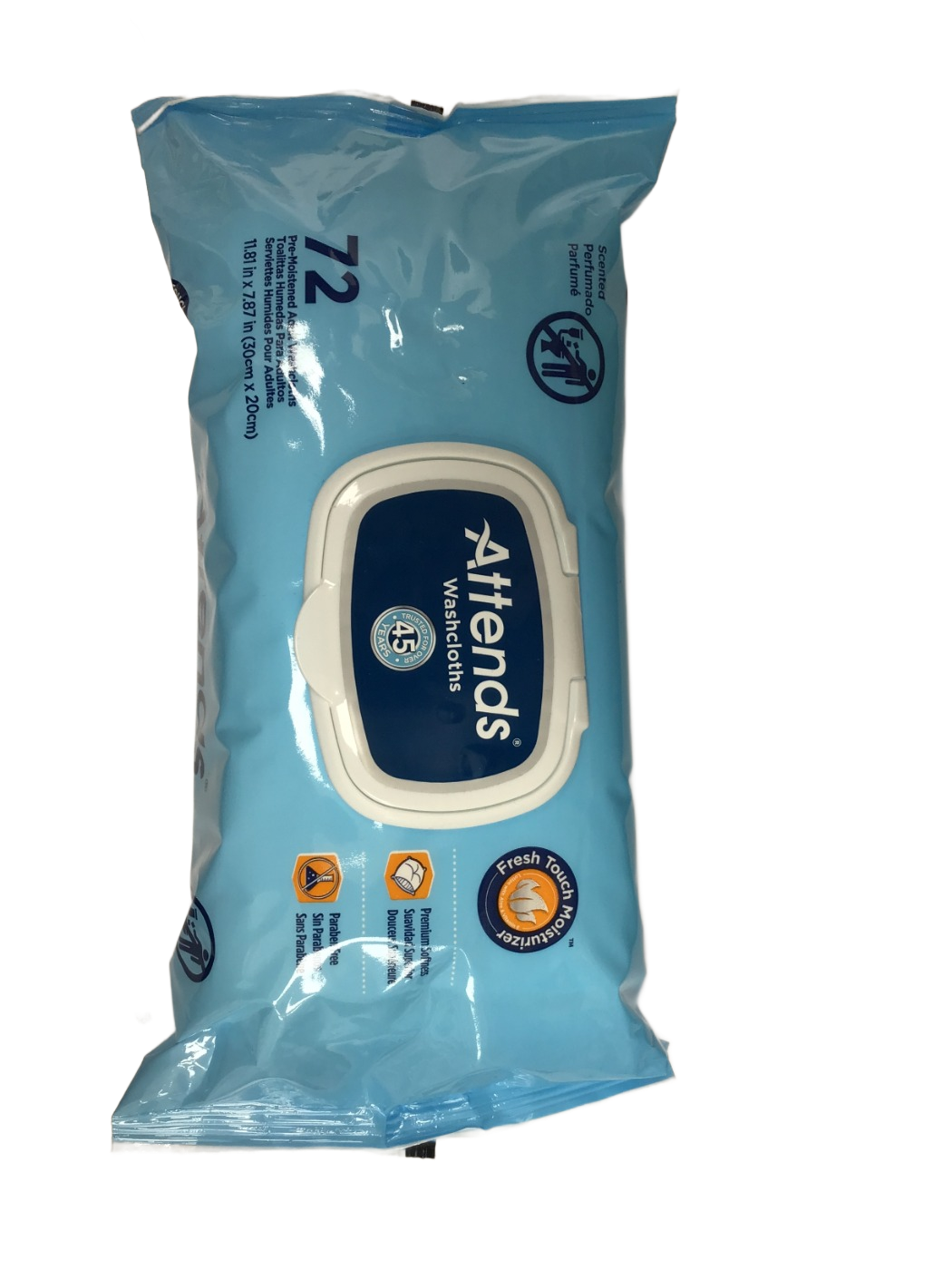 Attends Attends Washcloths Pre-Moistened Adult Washcloths, Scented, 72 ct