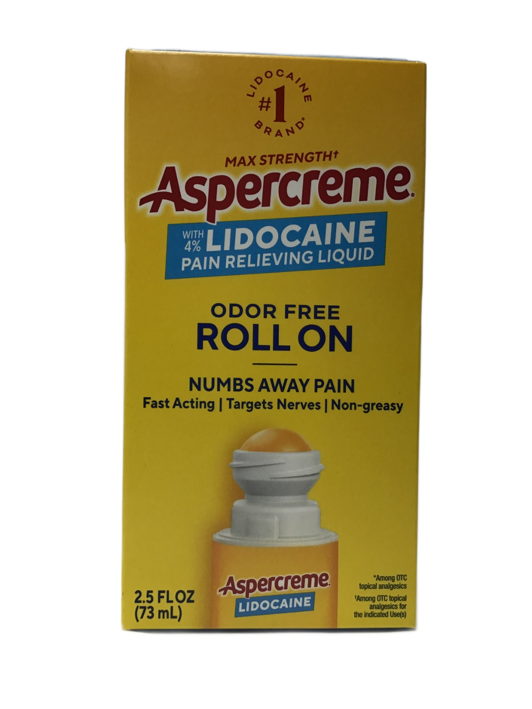 Aspercreme Aspercreme Max Strength with 4% Lidocaine Pain Relieving Liquid Odor Free Roll On, 2.5 fl oz, photo 1