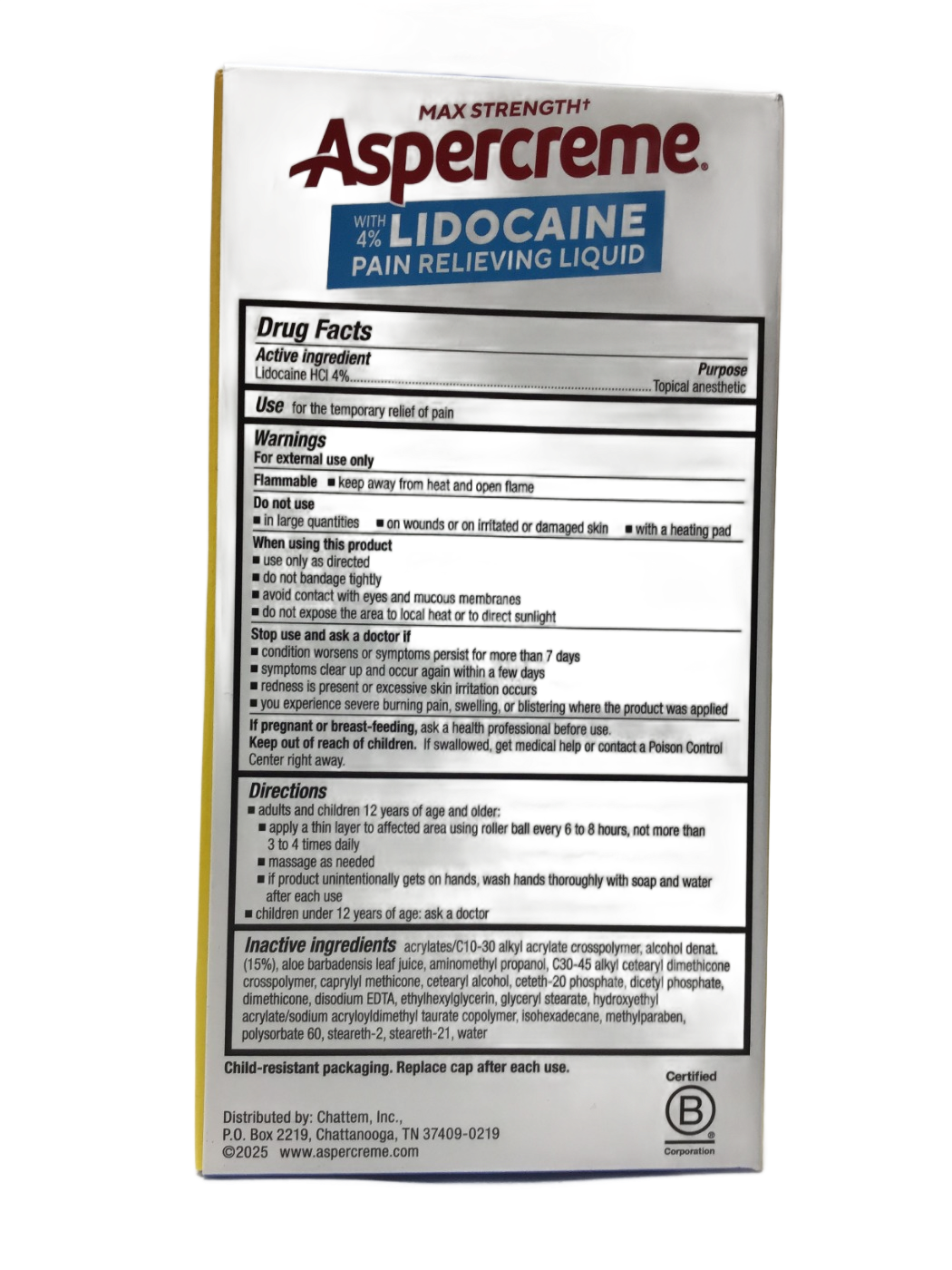 Aspercreme Aspercreme Max Strength with 4% Lidocaine Pain Relieving Liquid Odor Free Roll On, 2.5 fl oz, photo 3