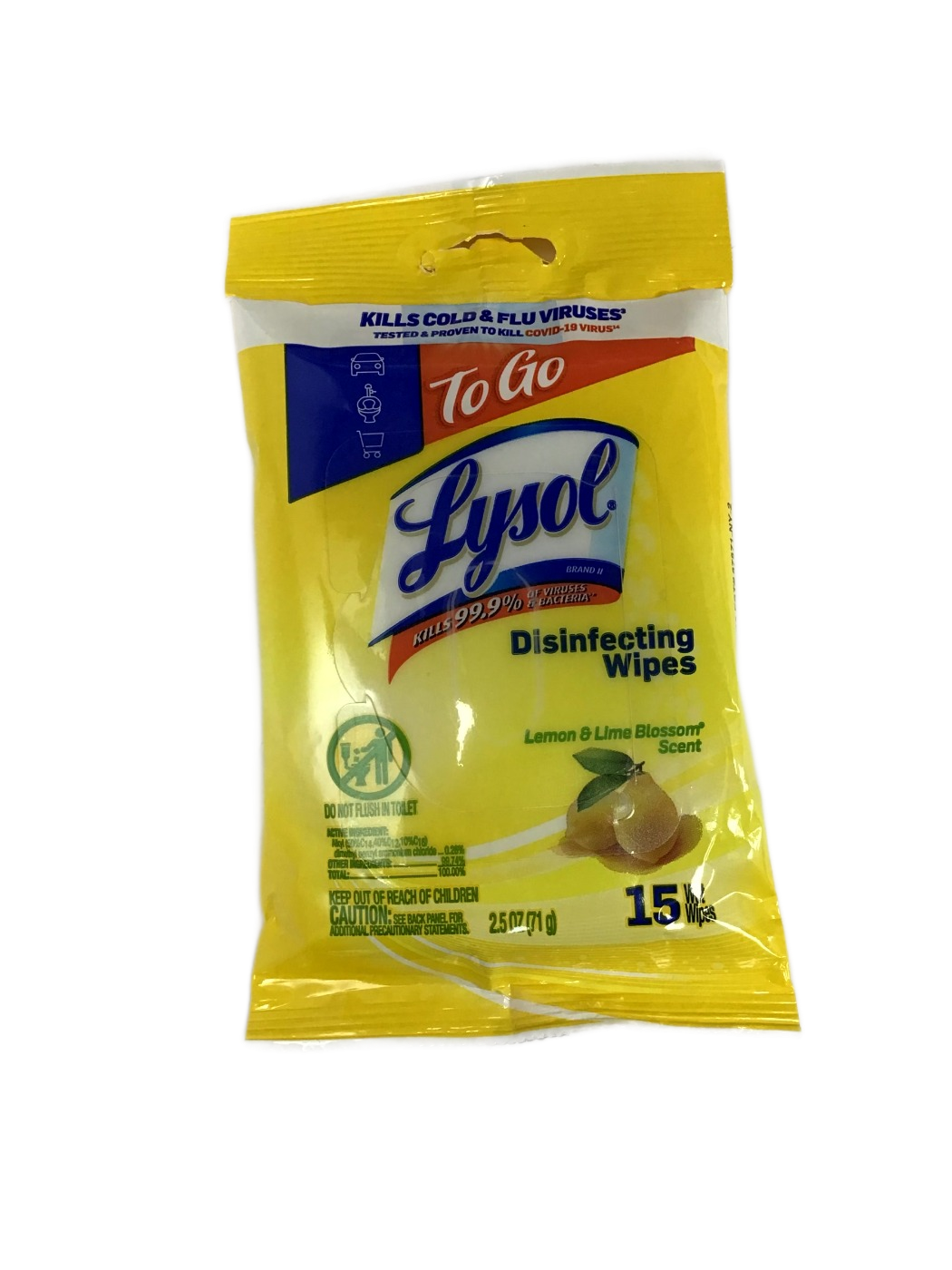 Lysol Lysol To Go Disinfecting Wipes Lemon & Lime Blossom Scent, 15 ct