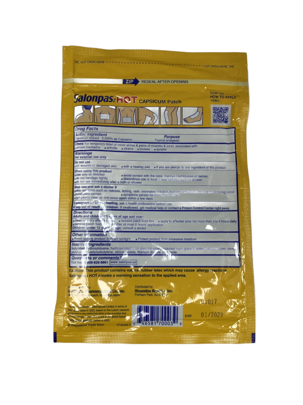 Hisamitsu Hisamitsu Salonpas-HOT Capsicum Patch, 3 ct, photo 2