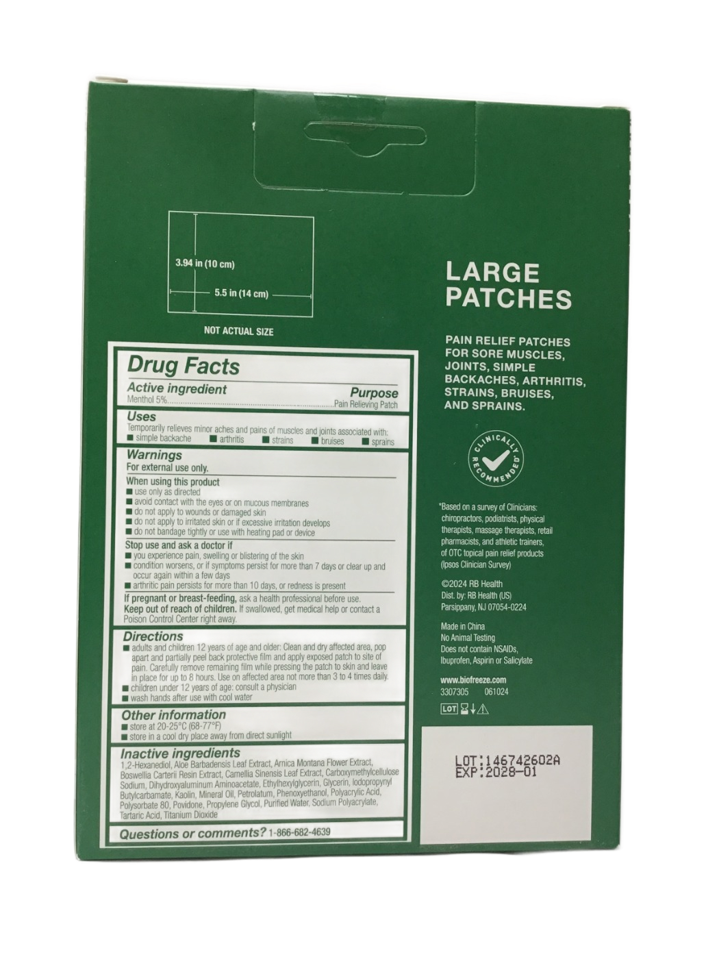 Biofreeze Biofreeze Large Patches Menthol-Pain Relieving Patch, 5 ct, photo 2