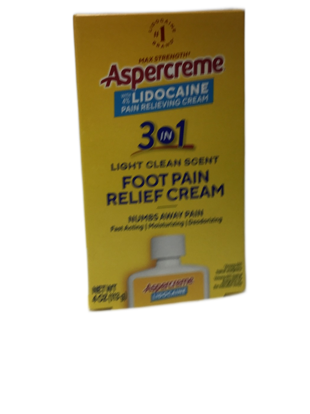 Aspercreme Aspercreme Max Strength with 4% Lidocaine Pain Relieving Cream 3 in 1 Foot Pain Relief Cream, Light Clean Scent, 4 oz, photo 1