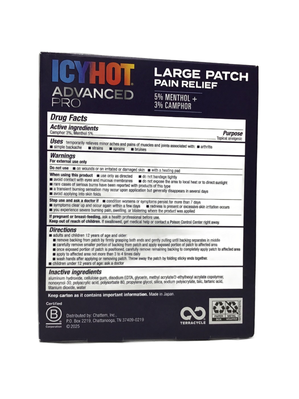 Icy Hot Icy Hot Advanced Pro Large Patch Pain Relief 5% Menthol + 3% Camphor, 5 ct, photo 2